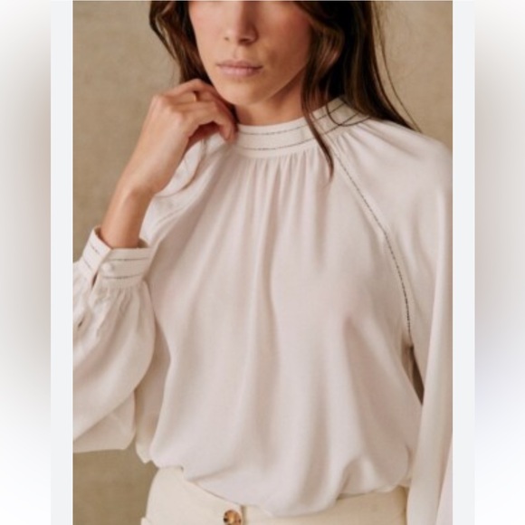 Sézane Utopie Silk Blouse Cream Ecru Long Sleeve EU 40 US 8 - Picture 3 of 16